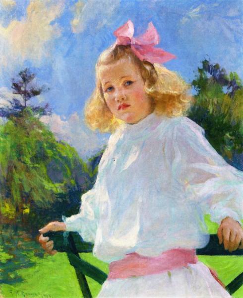 Girl With Pink Bow by Frank Weston Benson