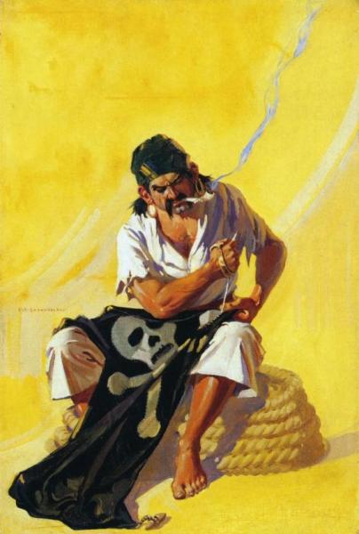 Mending The Pirate Flag by Frank Xavier Leyendecker