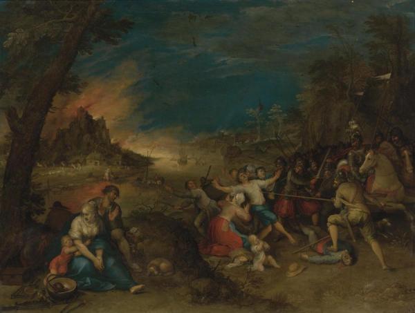 Soldiers Attacking Peasants Before A Burning Village (the Horrors Of War) by Frans Francken The Younger