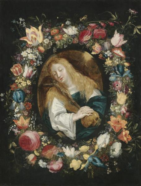 The Penitent Magdalen Surrounded By A Garland Of Flowers by Frans Francken The Younger