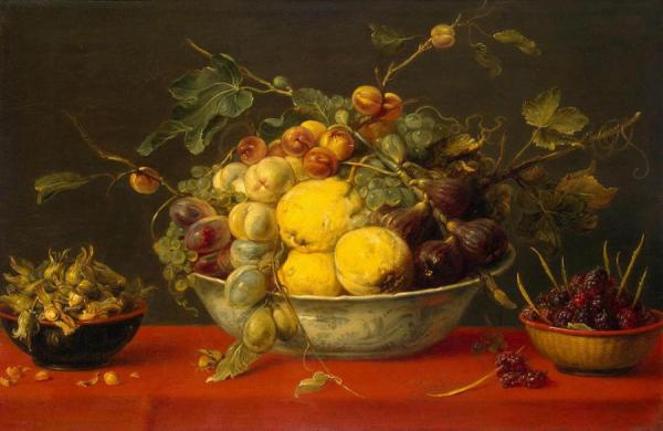 Fruit In A Bowl On A Red Cloth by Frans Snyders