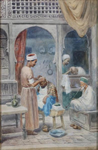 Cairo (barber Scene) by Frans Wilhelm Odelmark Oil Painting Reproductions