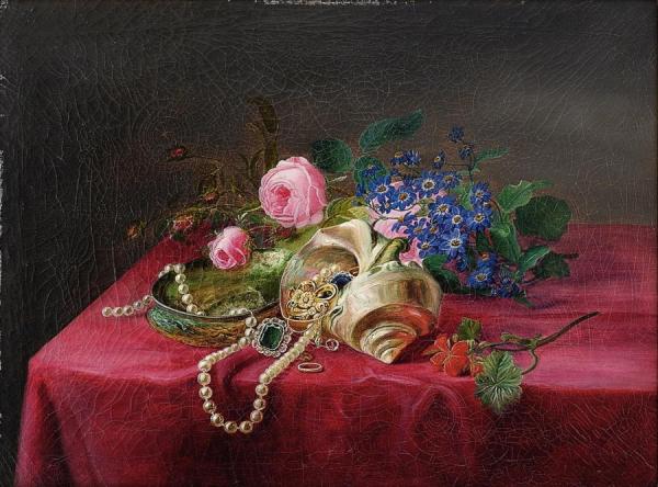Still Life With Flowers, Shells And Jewelry by Frants Bøe