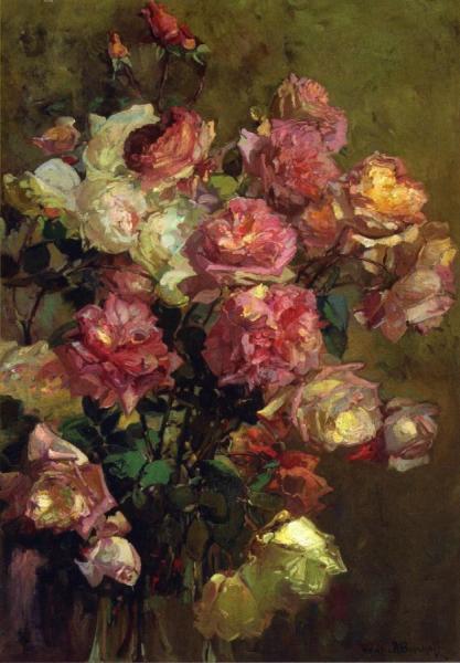 A Glass Vase Full Of Roses by Franz Bischoff