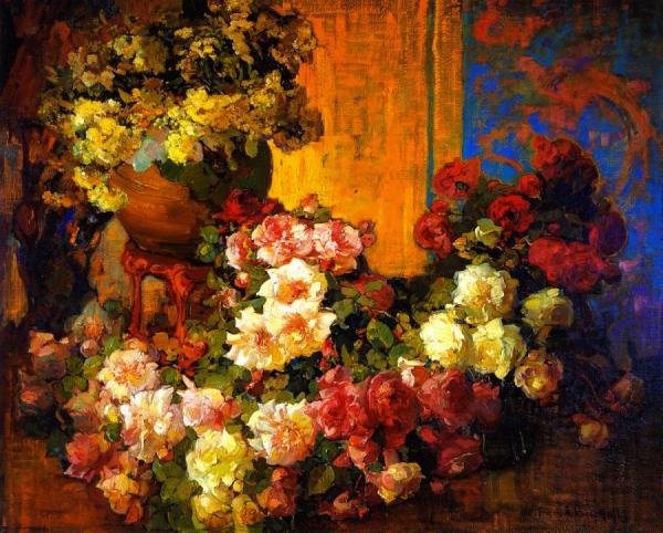Roses And Lilies by Franz Bischoff