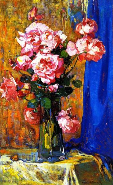 Roses In A Atall Glass by Franz Bischoff