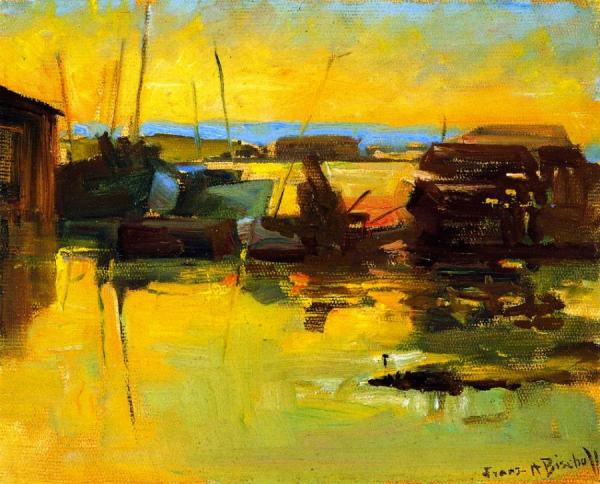 San Pedro Harbor, Sunset by Franz Bischoff