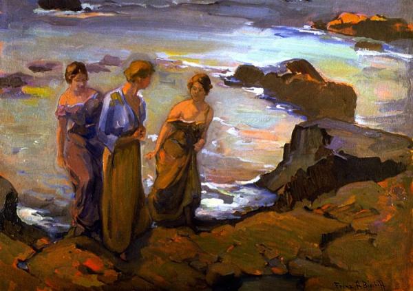 Three Women At The Seashore by Franz Bischoff