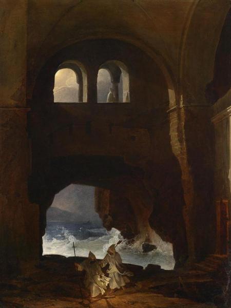 Monks In The Courtyard Of A Monastery On The Sea by Franz Ludwig Catel
