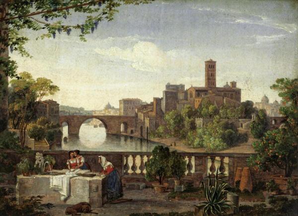 View Of The Tiber Island In Rome by Franz Ludwig Catel