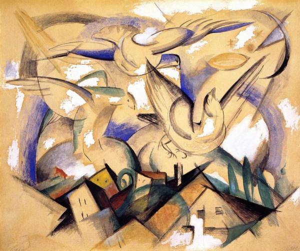 Birds Above The Village by Franz Marc Oil Painting Reproductions