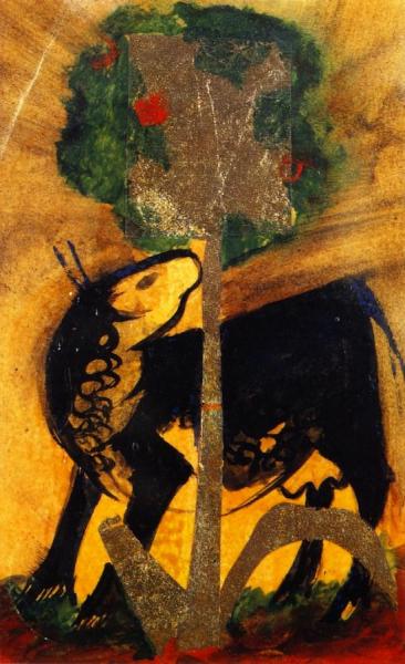Black Cow Behind A Tree by Franz Marc
