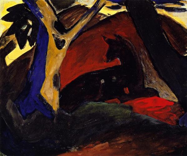 Crouching Deer by Franz Marc