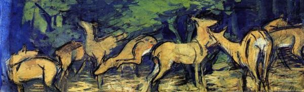 Deer At The Edge Of Forest by Franz Marc
