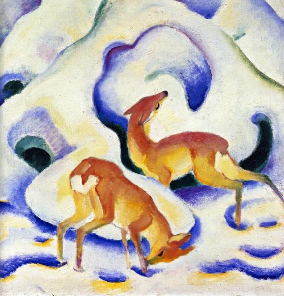 Deer In The Snow Ii by Franz Marc