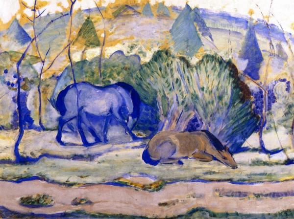 Horses At Pasture by Franz Marc