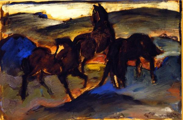 Horses In A Pasture Ii by Franz Marc