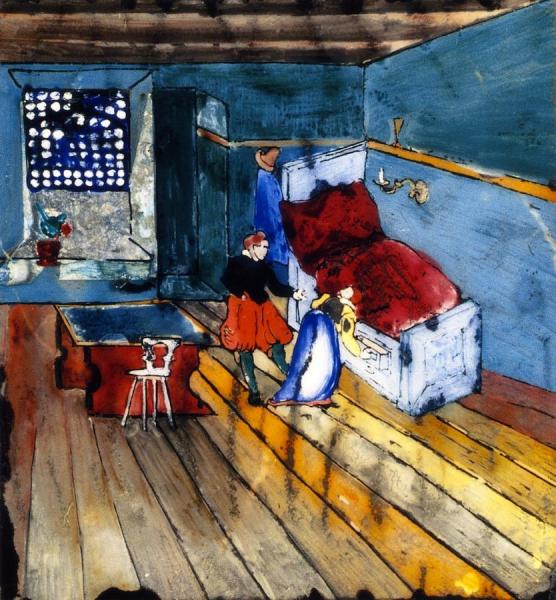 Interior With Man And Woman In Old German Costume by Franz Marc