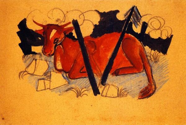 Lying Red Cow by Franz Marc