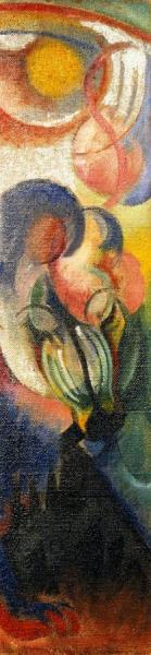 Middle Part Of A Three-part Firescreen With Landscape And Animal Like Elements by Franz Marc