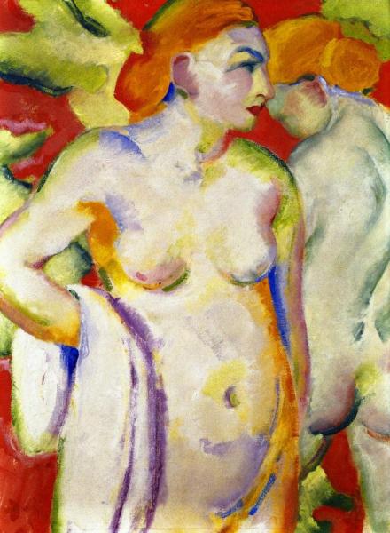 Nudes On Vermilion by Franz Marc