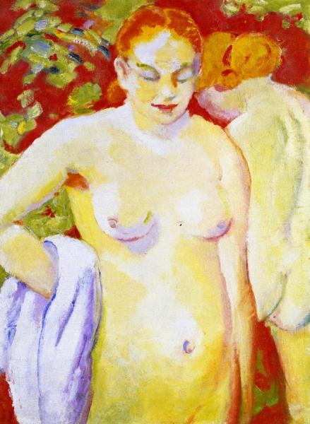 Nudes On Vermilion (sketch) by Franz Marc