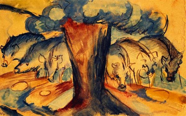 Pigs Under A Tree by Franz Marc