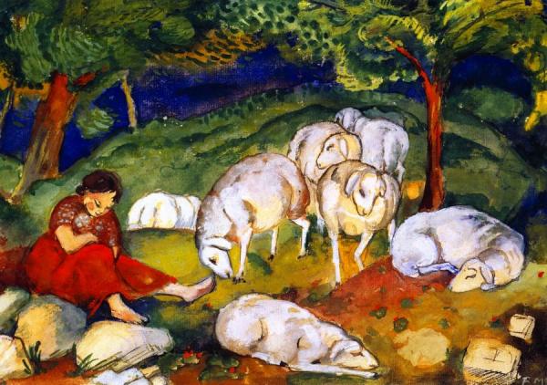 Shepherdess With Sheep by Franz Marc