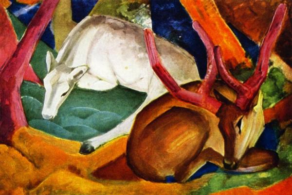 Stags In The Woods by Franz Marc