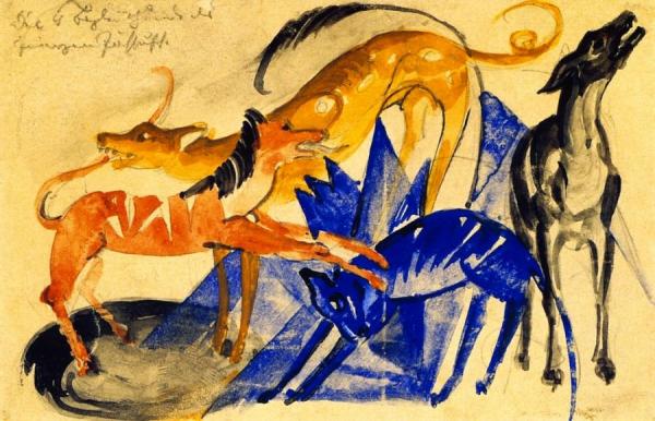 The Four Companion Dogs Of Prince Jussuff by Franz Marc