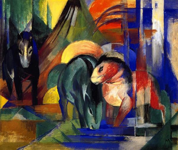 Three Horses At The Watering Place by Franz Marc