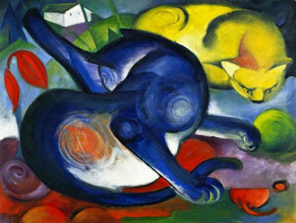 Two Cats, Blue And Yellow by Franz Marc