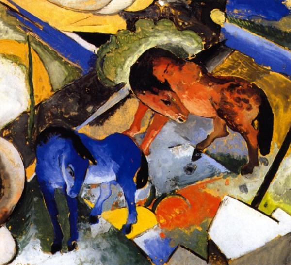 Two Horses In Landscape by Franz Marc