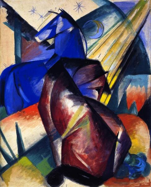 Two Horses, Red And Blue by Franz Marc