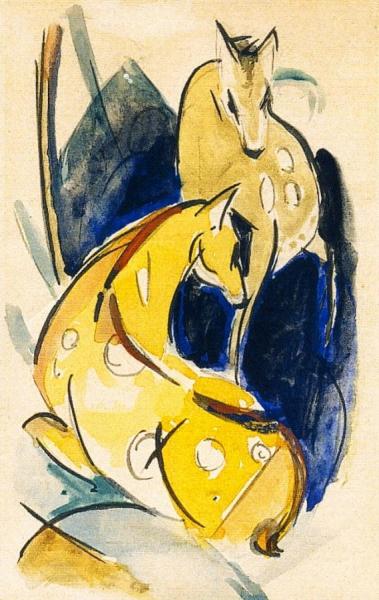 Two Yellow Animals by Franz Marc