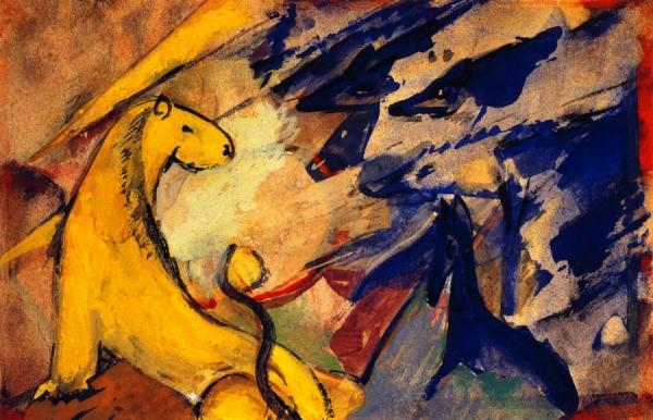 Yellow Lion, Blue Foxes, Blue Horse by Franz Marc