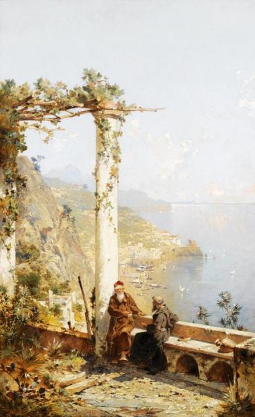 Amalfi Above The Bay Of Naples by Franz Richard Unterberger Oil Painting Reproductions