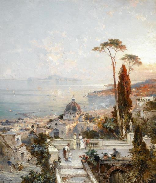 View From The Balcony by Franz Richard Unterberger Oil Painting Reproductions