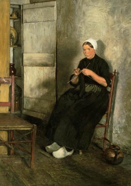Franz Skarbina Dutch Fisherman's Wife Knitting