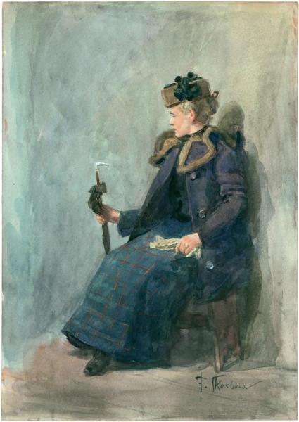 Franz Skarbina Elegant Lady In A Fur-trimmed Coat