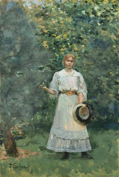 Franz Skarbina Girl In The Garden