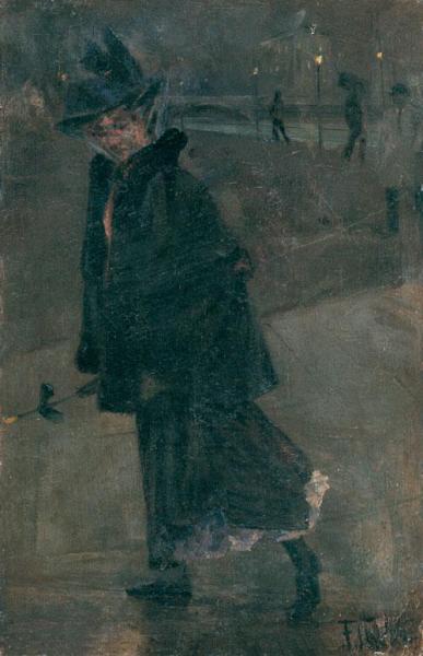Franz Skarbina Woman Walking With Umbrella In Nocturnal Berlin