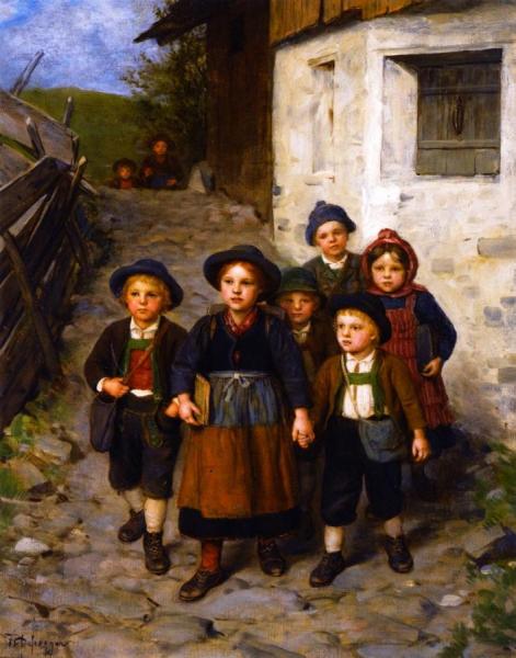 Going To School by Franz Von Defregger Oil Painting Reproductions
