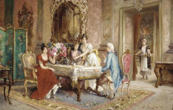 Tea Time by Franz Von Persoglia Oil Painting Reproductions