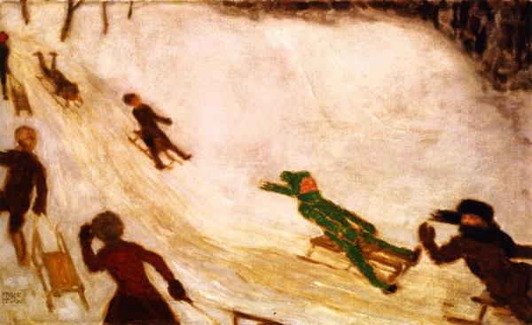 Children Sledding by Franz Von Stuck