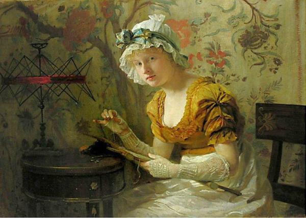 Woman Embroidering by Franz Xavier Simm Oil Painting Reproductions