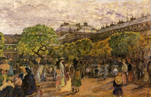 An Afternoon In The Gardens Of The Palais Royal by Frederic-anatole Houbron