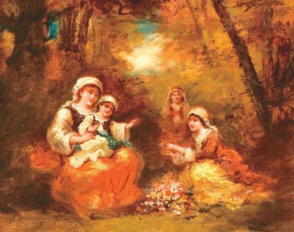 Oriental Women Picking Flowers by Frédéric Borgella Oil Painting Reproductions