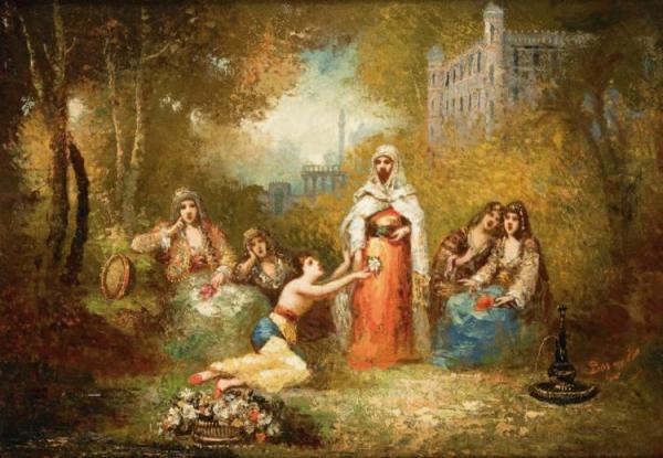 The Sheikh And His Harem by Frédéric Borgella Oil Painting Reproductions