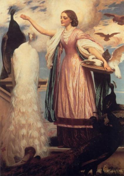 A Girl Feeding Peacocks by Frederic Leighton